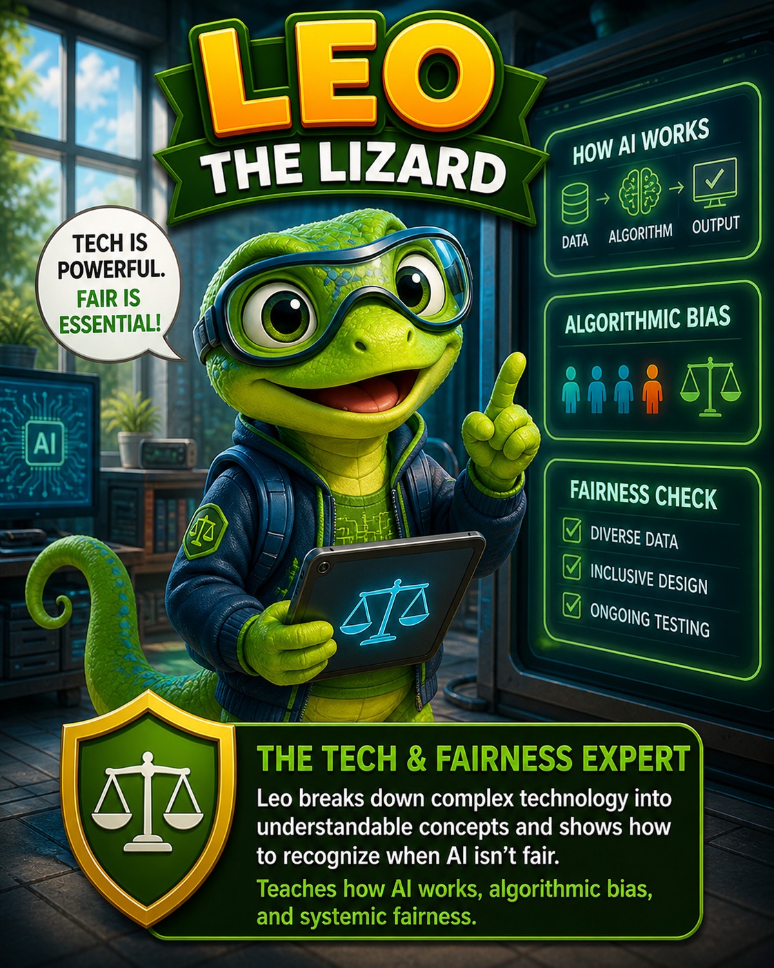 Leo the Lizard - The Tech & Fairness Expert